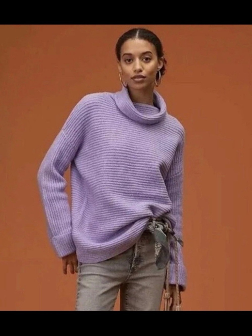 Anthropologie Pilcro Purple Cowl Neck Sweater Ribbed Knit Small Petite